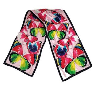 Oscar De La Renta Silk scarf Butterflies 53"X11" Pink rectangle Maximalist Color